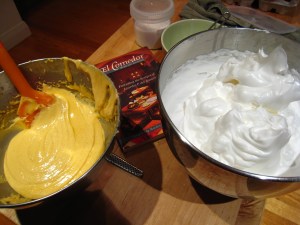 The egg yolk and meringue mixture