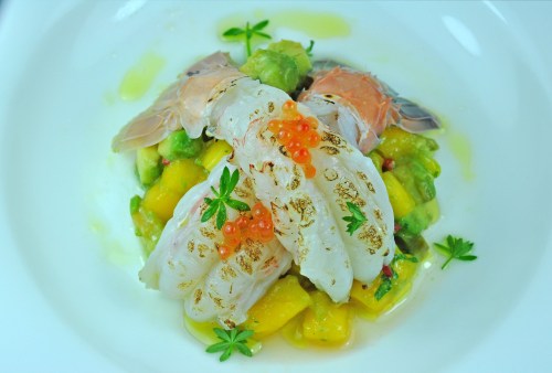 Blow Torched Scampi with Mango and Avocado Salsa