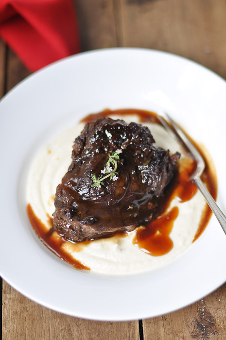 Braised Beef Cheeks with Pedro Ximenez Sherry and Cauliflower Puree