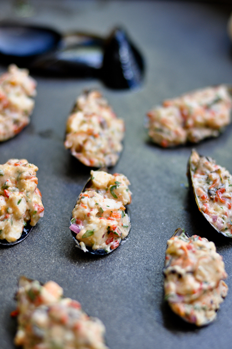 Bechamel and Prawn Stuffed Mussels