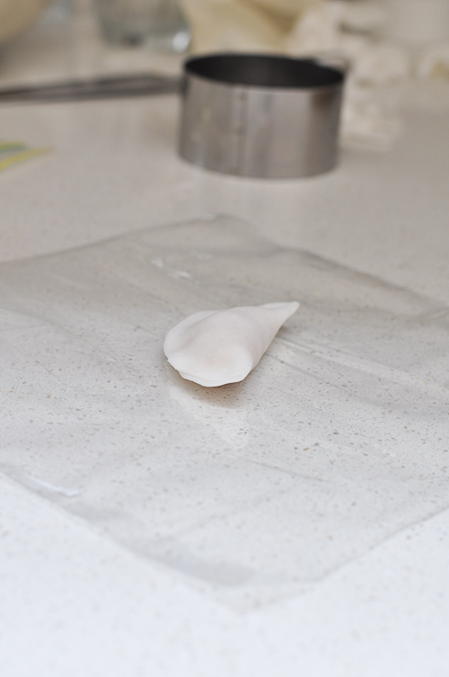 Crystal Prawn Dumplings 3 Place some of the prawn mixture and fold the dough in half to seal