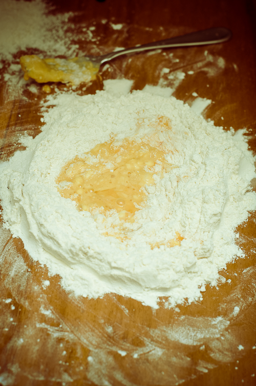 How to make pasta: Incorporate the flour into the beaten egg until thick