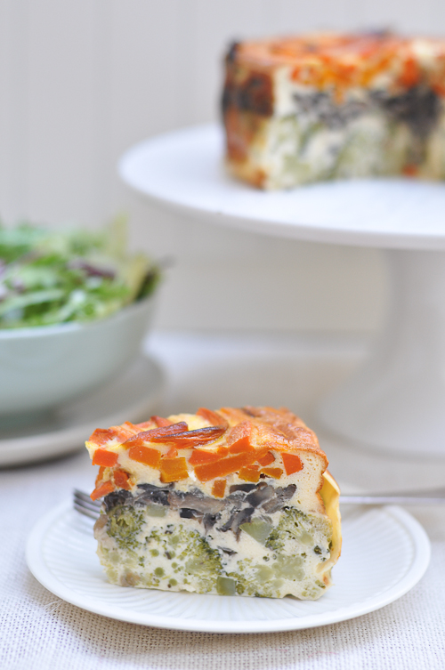 Vegetable Cake with carrots, broccoli and mushrooms