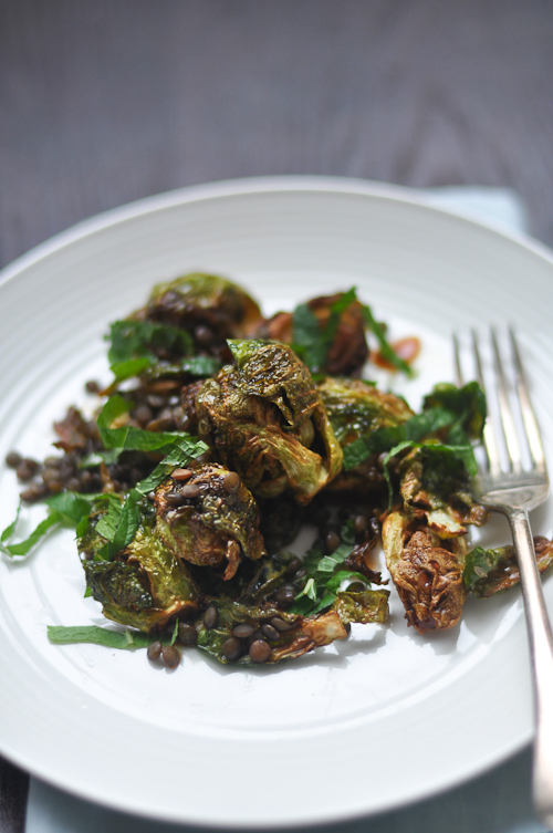 Crisp Brussel Sprouts with Lentils